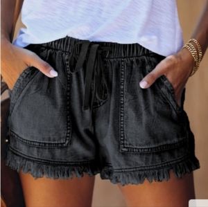 Casual Pocketed Frayed Denim Shorts